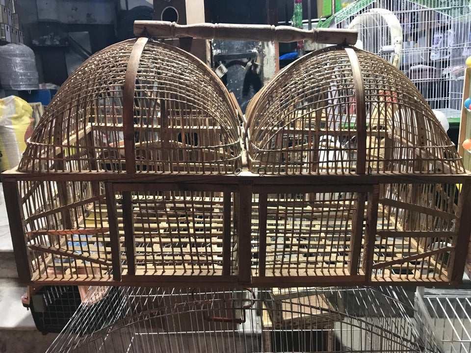 Handcrafted Wooden Double Bird Cage (Twin Compartment Design)