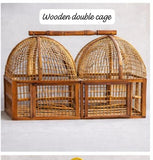 Handcrafted Wooden Double Bird Cage (Twin Compartment Design)